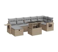 HETFTJN Salon de jardin 8 pièces en polyrotin beige, 100 x 55 cm, table pliable, robuste, résistant aux intempéries, modulaire, pour petits balcons, terrasse et jardin