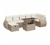 HETFTJN Salon de jardin 8 pièces en rotin synthétique beige 100 x 55 cm avec plateau en verre - Modulable - Pour l'extérieur - Résistant aux intempéries - Pour petits balcons, terrasse et jardin