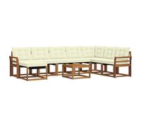 HETFTJN Salon de Jardin 9 Pièces en Bois d'Acacia Massif et Textilène, Ensemble Canapé d'Extérieur Modulable avec Table, Pouffe et Coussins pour Terrasse, Naturel et Crème