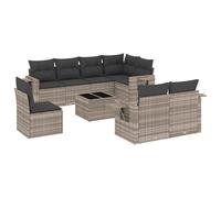 HETFTJN Salon de jardin 9 pièces en polyrotin gris clair avec canapé d'angle, canapé central, table d'appoint, 55 x 55 cm, résistant aux intempéries, peu encombrant, pour petits balcons, terrasses et