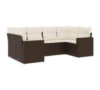 HETFTJN Salon de jardin à 6 modules - Marron - 62 x 62 x 69 cm - En rotin synthétique - Avec espace de rangement et coussins crème - Kit d'extérieur robuste avec pieds réglables - Pour balcon