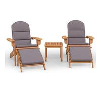 HETFTJN Salon de Jardin Adirondack 3 Pièces en Bois d'Acacia Massif avec 2 Chaises Pliables, Repose-Pieds, Table Basse et Coussins Gris Foncé pour Balcon, Terrasse et Extérieur