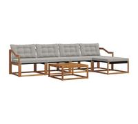 HETFTJN Salon de Jardin Bas 6 Pièces en Bois d'Acacia Massif et Textilène, Ensemble Canapé d'Extérieur Modulaire avec Table et Pouf pour Terrasse, Gris Naturel et Clair