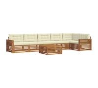 HETFTJN Salon de Jardin Bas 7 Pièces en Bois d'Acacia Massif, Ensemble de Canapés d'Extérieur Modulaire avec Coussins Crème, Table et Canapé d'angle pour Terrasse et Jardin