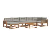 HETFTJN Salon de Jardin Bas 8 Pièces en Bois d'Acacia Massif, Canapé d'Extérieur Modulaire avec Coussins Gris, Table Basse et Pouf pour Terrasse et Balcon