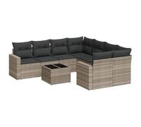 HETFTJN Salon de jardin de 9 pièces - En polyrotin - Gris clair - 62 x 62 x 69 cm - Avec espace de rangement - Résistant aux UV - Modulaire - Pour balcon, terrasse et jardin