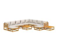 HETFTJN Salon de jardin en bois d'acacia - Gris clair - 68 x 68 cm - Table d'angle - Partie centrale - Repose-pieds modulaire - Meubles de balcon pour petits balcons, terrasse, jardin