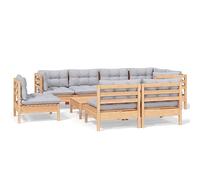 HETFTJN Salon de jardin en pin massif de 9 pièces avec coussins d'extérieur gris de 63,5 cm, canapé d'angle de 63,5 cm, peu encombrant, complet pour balcon, terrasse, petit balcon