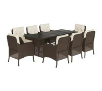 HETFTJN Salon de jardin en polyrotin avec 8 chaises et coussins amovibles Design moderne robuste et durable pour balcon, terrasse et jardin Marron 190 x 80 cm