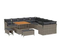 HETFTJN Salon de Jardin en Résine Tressée 13 Pièces, Ensemble Canapé Modulable Extérieur avec Table Réglable en Hauteur et Coussins Gris, Mobilier de Terrasse en Polyrotin