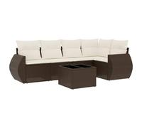HETFTJN Salon de Jardin en Résine Tressée Marron, Ensemble Canapé d'Extérieur Modulable 6 Pièces avec Table en Verre Trempé, Coffre de Rangement sous Assise et Coussins Blanc Crème