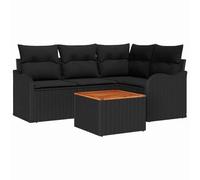 HETFTJN Salon de Jardin Modulable 5 Pièces, Canapé en Résine Tressée avec Coffres de Rangement et Table en Bois d'Acacia, Mobilier d'Extérieur pour Terrasse et Balcon, Noir