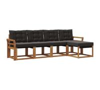 HETFTJN Salon de Jardin Modulable 5 Pièces, Ensemble de Canapés d'Extérieur en Bois d'Acacia Massif et Textilène, Mobilier de Terrasse Design avec Coussins, Naturel et Noir