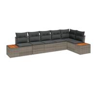 HETFTJN Salon de Jardin Modulable 6 Pièces en Résine Tressée Grise et Bois d'Acacia, Ensemble Canapé d'Extérieur avec Coussins de Siège Amovibles et Rangement Intégré