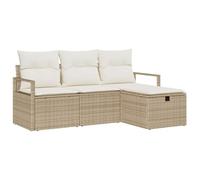 HETFTJN Salon de Jardin Modulaire 4 Places Beige en Résine Tressée Poly Rotin, Ensemble de Canapé d'Extérieur avec Coussins et Rangement Intégré, Mobilier pour Terrasse et Balcon
