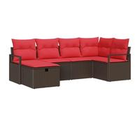 HETFTJN Salon de Jardin Modulaire en Polyrotin Marron et Rouge, Ensemble de Canapés d'Extérieur 7 Pièces avec Table, Pouf et Coffre de Rangement pour Terrasse, Balcon et Cour