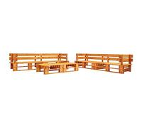 HETFTJN Salon de Jardin Palette 6 Pcs, Canapé de Jardin en Bois de Pin Marron Miel, Ensemble de Meubles Palette pour Terrasse Balcon et Salon, 4 Bancs d'angle et 2 Poufs