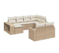 HETFTJN Salon de Jardin Résine Tressée 10 Pcs, Canapé Modulable Beige avec Coussins Blanc Crème et Rangement Intégré, Ensemble Meubles de Patio Extérieur pour Terrasse et Arrière-Cour