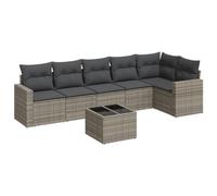 HETFTJN Salon de Jardin Résine Tressée 7 Pièces, Ensemble Canapé Extérieur Modulaire Gris avec Rangement Intérieur, Table en Verre Trempé Basse et Coussins Déhoussables
