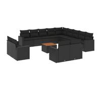 HETFTJN Salon de Jardin Résine Tressée Noir 14 Pièces, Ensemble Canapé Modulaire d'Extérieur avec Table en Bois d'Acacia et Coussins Lavables, Grand Mobilier pour Terrasse et Patio