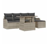 HETFTJN Salon d'extérieur en rotin 6 pièces - Gris clair - 100 x 55 x 73 cm - Moderne - Avec pieds réglables - Résistant aux intempéries - Pour jardin, terrasse, petit balcon