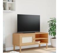 HETFTJN SENJA - Meuble TV bas - 106 x 40 x 49 cm - En pin massif - Avec porte aspect rotin - Buffet moderne pour salon, salle à manger et couloir