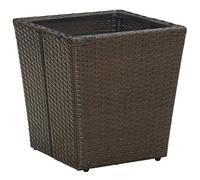 HETFTJN Table à Thé de Jardin en Résine Tressée Marron et Verre Trempé, Table Basse d'Appoint Extérieure pour Balcon Terrasse Patio et Cour, Dimensions 41,5 x 41,5 x 44 cm