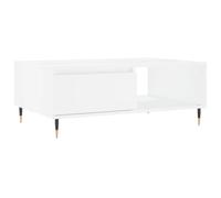 HETFTJN Table Basse Blanc 90x60x35 cm, Table de Salon avec 2 Compartiments de Rangement, Meuble Design en Bois d'ingénierie avec Pieds en Fer Stables pour Salon et séjour