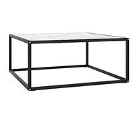 HETFTJN Table Basse carrée 80x80x35 cm, Table de Salon Moderne avec Plateau en Verre trempé Effet marbre Blanc et Structure en Acier Noir, Meuble Robuste et élégant