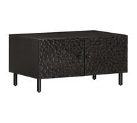 HETFTJN Table Basse de Salon 80x50x40 cm en Bois de manguier Massif et Fer, Table d'appoint avec Portes de Rangement, Style Industriel élégant, Couleur Noir