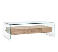 HETFTJN Table Basse de Salon rectangulaire, Table Basse Moderne en Verre trempé 10mm et MDF Coloris chêne, avec étagère et tiroir de Rangement, Dimensions 98 x 45 x 31 cm pour intérieur