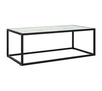 HETFTJN Table Basse de Salon, Table Basse Rectangle Design Moderne avec Plateau en Verre Trempé Effet Marbre Blanc et Structure en Acier Noir, 100 x 50 x 35 cm