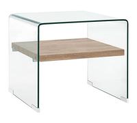 HETFTJN Table Basse Design Minimaliste, Table de Salon en Verre Trempé et MDF, 50x50x45 cm, Table d'Appoint avec Étagère de Rangement, Couleur Chêne et Transparent