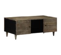 HETFTJN Table Basse en Bois de manguier Massif, Table de Salon rectangulaire avec Rangement, Design sculpté et Pieds en métal, Gris Clair, 100 x 54 x 40 cm