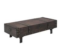 HETFTJN Table Basse Vintage avec Rangement, Coffre de Salon Style Antique en Contreplaqué, Meuble Décoratif avec Sangles en Cuir Artificiel et Détails Métal, 120x55x35 cm
