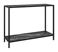 HETFTJN Table Console Noire 100x35x75 cm, Table d'Appoint en Verre Trempé Effet Marbre et Cadre en Acier, Meuble d'Entrée Moderne avec Étagère pour Salon et Couloir