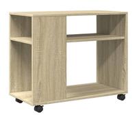 HETFTJN Table d'Appoint avec Roues Bout de Canapé en Bois d'Ingénierie Desserte Mobile avec 2 Étagères de Rangement pour Salon Chambre et Bureau Coloris Chêne Sonoma 70x35x60 cm