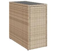HETFTJN Table d'appoint de Jardin en résine tressée avec Plateau en Verre trempé, Table Basse de Balcon et terrasse, guéridon en Poly rotin Beige et Noir, 58 x 27,5 x 55,5 cm