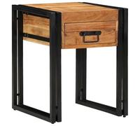 HETFTJN Table d'appoint en bois massif d'acacia 40 x 40 x 50 cm avec tiroir, design industriel, marron, table basse robuste pour petit salon, balcon, couloir et chambre à coucher