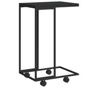 HETFTJN Table d'appoint en Forme de C avec Roues, Bout de canapé Moderne en Bois d'ingénierie et Cadre en Fer, Petite Table Basse roulante pour Salon Chambre, Noir 40x30x63,5 cm