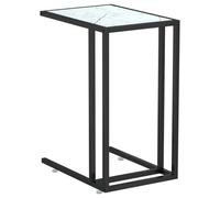 HETFTJN Table d'Appoint Ordinateur Bout de Canapé Effet Marbre Blanc, Petite Table Basse de Salon en Verre Trempé et Métal pour Salon et Bureau, 50 x 35 x 65 cm