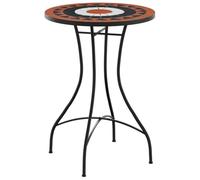 HETFTJN Table de Bistrot Mosaïque en Céramique Ø50x70 cm, Table de Jardin Ronde en Fer, Petite Table d'Extérieur pour Balcon, Terrasse et Patio, Coloris Terre Cuite et Blanc