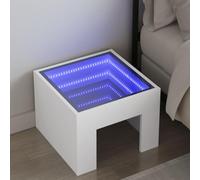 HETFTJN Table de chevet avec LED Infinity - Blanc - 40 x 40 x 30 cm - Table d'appoint moderne avec éclairage RVB et commode en verre dérivé du bois - Pour chambre à coucher, salon