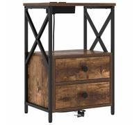 HETFTJN Table de Chevet avec Station de Charge, Cabinet de Chevet Moderne avec 2 Tiroirs, Table de Nuit en Bois d'Ingénierie et Acier pour Chambre, Chêne Fumé, 40 x 31 x 60 cm