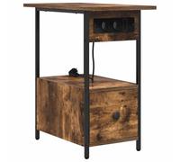 HETFTJN Table de Chevet avec Station de Charge, Cabinet en Bois d'Ingénierie et Acier, Meuble de Chevet Rustique avec 1 Tiroir pour Chambre, Chêne Fumé, 60 x 30 x 61 cm