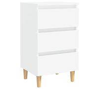 HETFTJN Table de Chevet Blanche avec 3 Tiroirs, Table de Nuit Style Scandinave Pieds en Bois d'Eucalyptus Massif, Meuble de Rangement pour Chambre et Salon, 40 x 35 x 69 cm