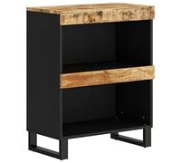 HETFTJN Table de chevet en bois de manguier massif 60 x 33 x 75 cm avec pieds en fer - Commode de chevet industrielle - Armoire d'appoint pour chambre à coucher, salon