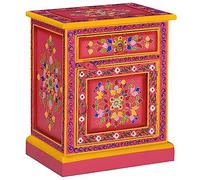 HETFTJN Table de chevet en bois de manguier massif rose peinte à la main rétro avec tiroir et porte 40 x 30 x 50 cm Design moderne Petite commode de chevet pour chambre à coucher, salon et couloir
