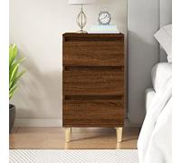 HETFTJN Table de chevet marron aspect chêne, 40 x 35 x 70 cm, bois massif d'eucalyptus et bois avec 3 tiroirs, armoire d'appoint moderne avec pieds en bois, petit stand de nuit pour chambre à coucher