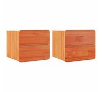 HETFTJN Table de Chevet Murale Lot de 2, Table de Nuit Suspendue en Bois de Pin Massif Marron, Meuble de Chambre Gain de Place avec Tiroirs pour Rangement, 39 x 33 x 33 cm